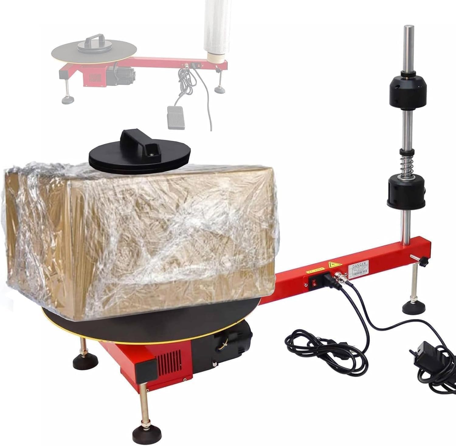 Elektrische Stretch-Flachfolien-Wickelmaschine, Palettenwickler, Stretchwickler, Stretchfolienspender, 40-cm-Drehteller, Geschwindigkeit 30 U/min, Palettenwickler