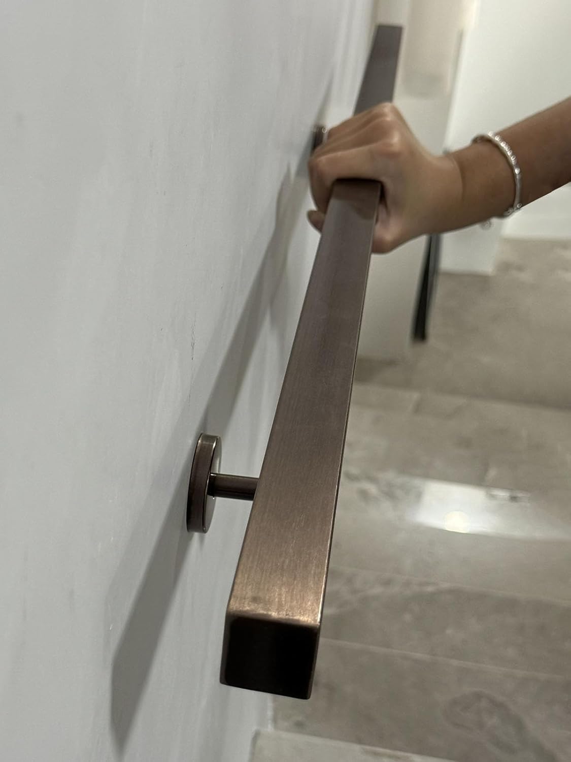 Jiajujia Girls Bronze Stainless Steel Square Handrail With Wall Brackets, Industrial Stair Support Bar For Front Door/Garage(,17Ft/520Cm)