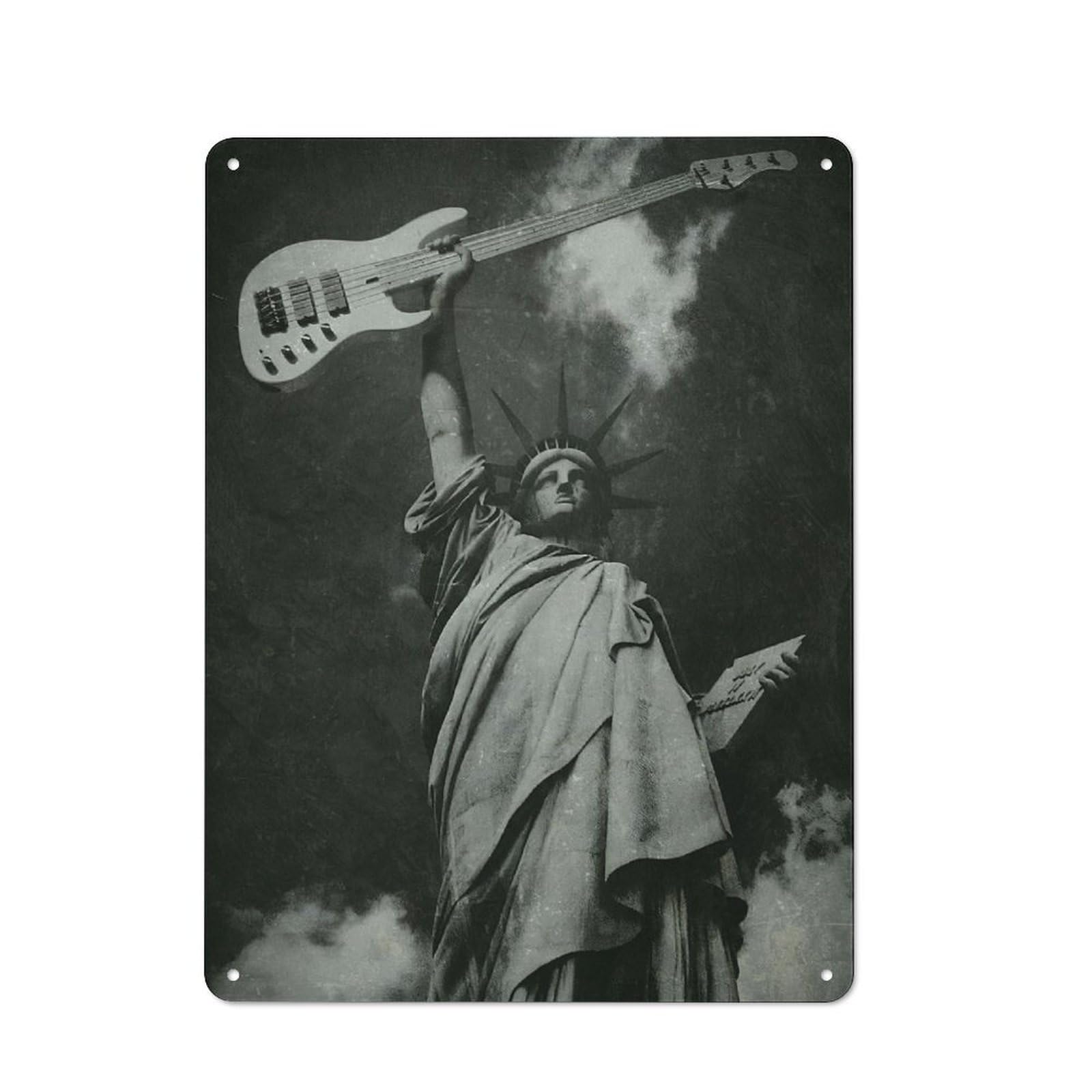 Junmoney Statue Of Liberty Guitar For Lounge Or Reading Corner, Retro Metal Sign 40X30cm, For Metal Sign Collectors, For Garage And Workshop Walls
