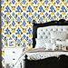FUIENCFKE Peel and Stick Wallpaper Blue Yellow Floral Lemons White Tile Wall Paper Self Adhesive Removable Wallpaper for Bedroom Cabinet Kitchen Decor 17.7