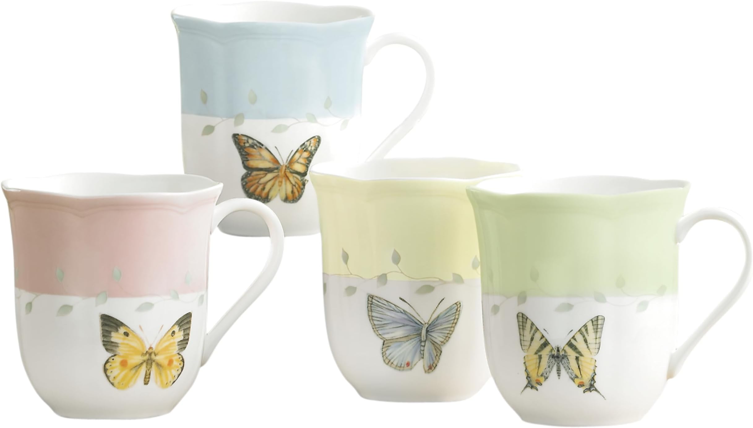 Lenox Coffee Mug Set, Butterfly Meadow Colors 4-Piece Mug Set, Service for 4, White Porcelain Mugs, 10 Oz Capacity, Microwave & Dishwasher Safe, Ceramic Mugs, Coffee Cups, Tea Cup (Assorted, 4 Piece)