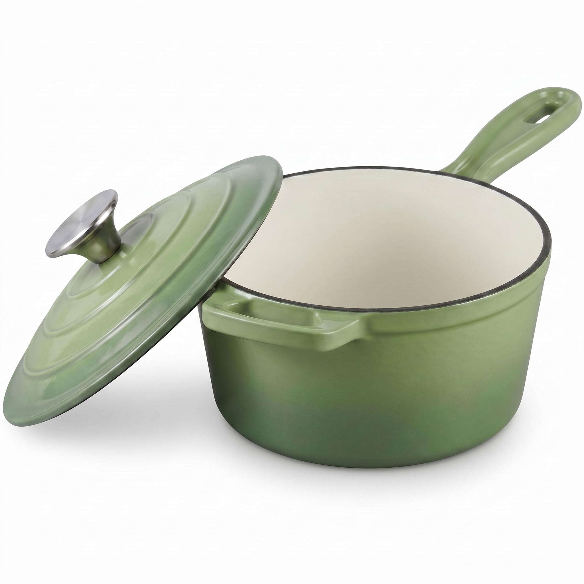 Homikit 1 Quart Saucepan with Lid, Enameled Cast Iron Small Sauce Pan Cooking Pot for Soup, Milk, Pasta, Nonstick Enamel Dutch Oven for All Cooktops, Heat Resistant Up to 500°F, Sage Green