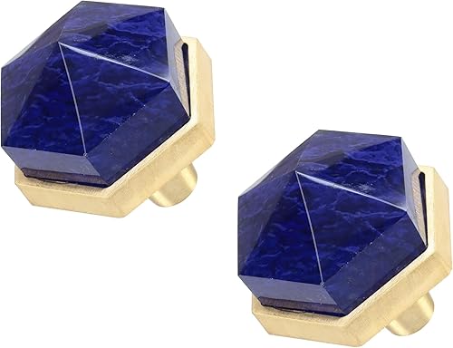Rockcloud Paquete de 2 pomos de piedra de cristal con forma hexagonal de cuarzo azul fundido con tornillos, tiradores de cajón, pomos decorativos