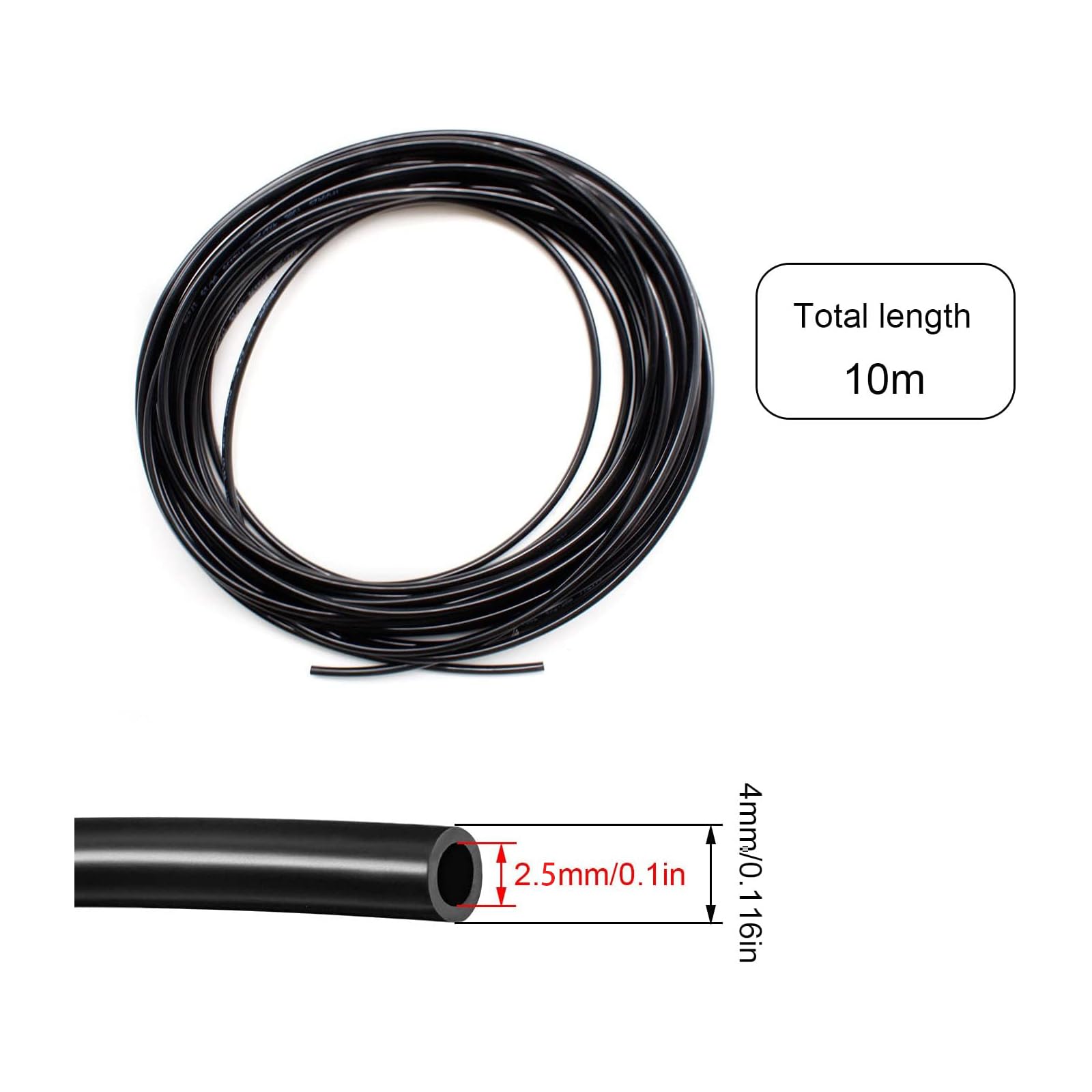 HUAZIZ Pneumatische polyurethaanslang, 10 meter, flexibele persluchtslang, uitwendig 12 mm, inwendig 8 mm, zwart, met verbindingsstukken