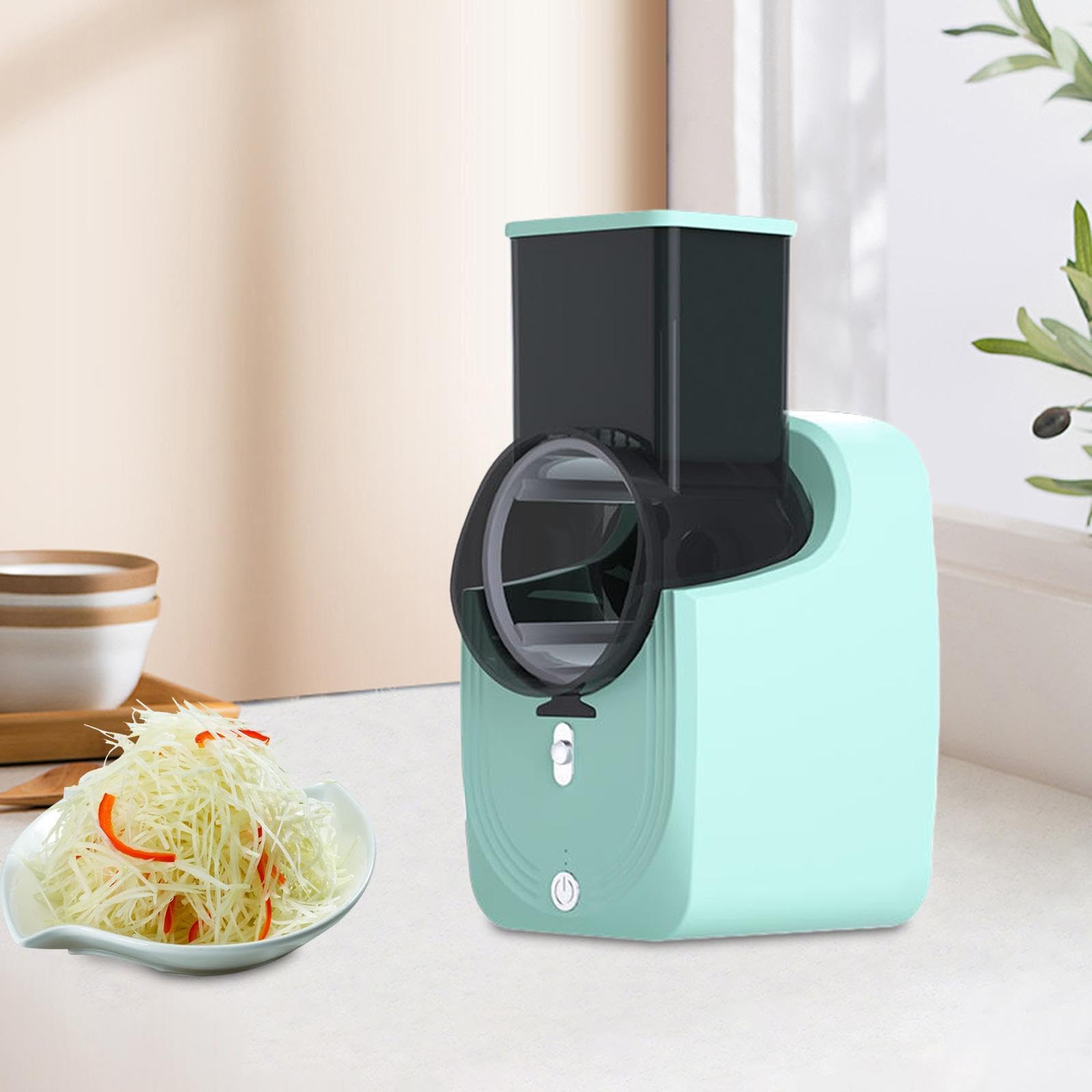Rallador Eléctrico Rebanador Picador con 3 de Acero Inoxidable y Material Resistente Adecuado para Cocina Doméstica, Verde, Individual