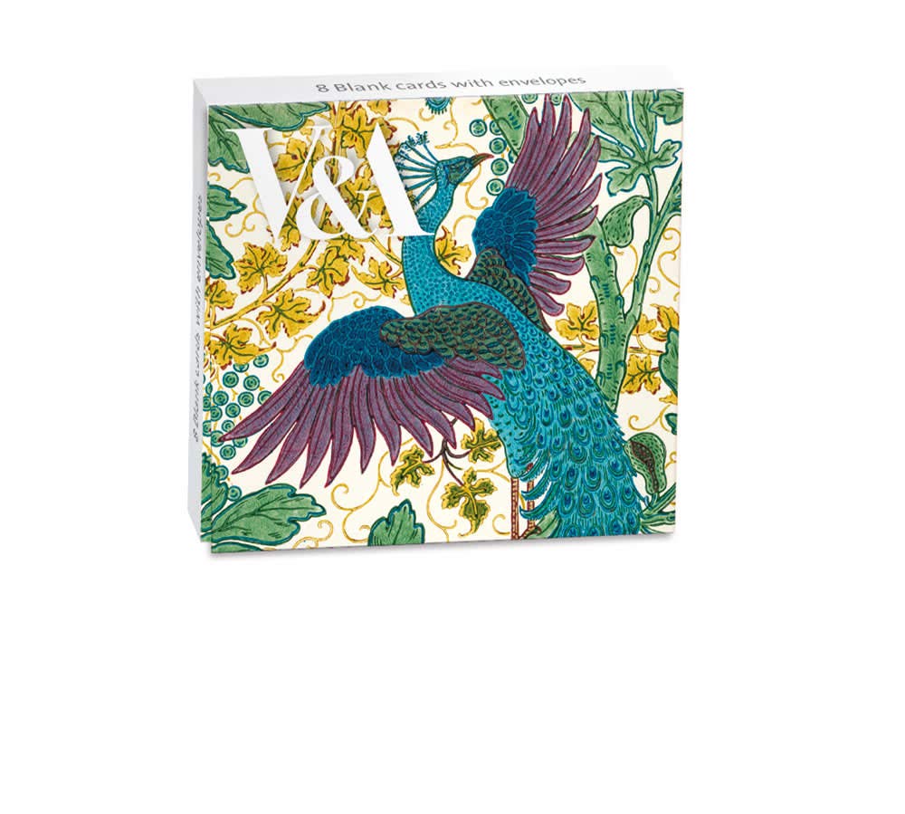 Museums and Galleries V&A Square Mini Notecard Wallet (346748 ERJ) - Fig and Peacock Blank Notes with Envelopes