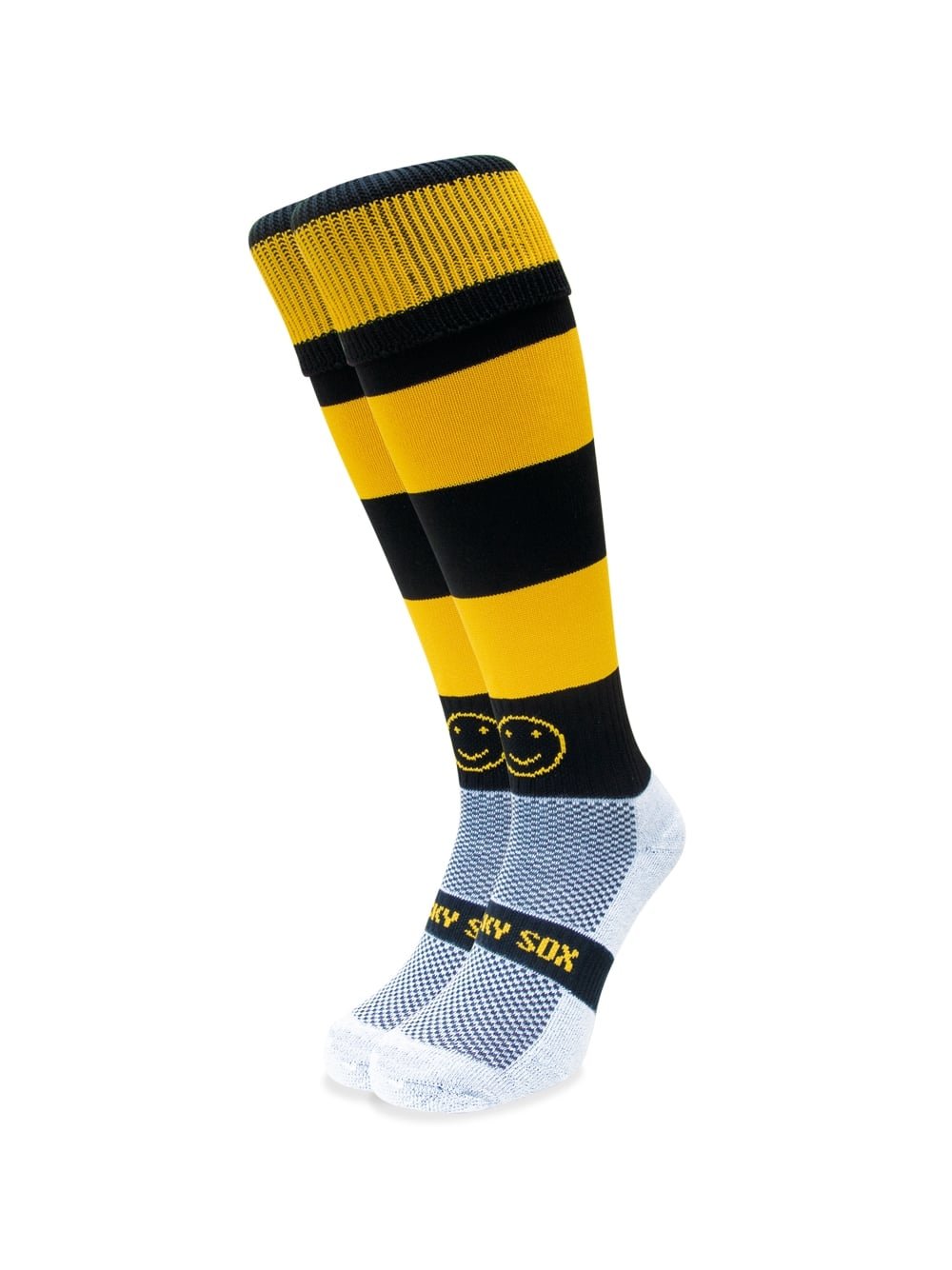 WackySox Black and Amber Hoop Knee Length Sports Socks, Rugby Socks, Hockey Socks