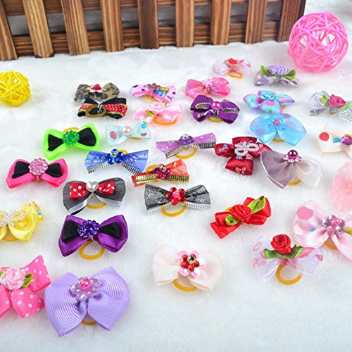 Adarl 20 Pcs Handmade Grooming Accessories Products Bow Hair Flower Bowknots for Puppy Pet Dog Cat
