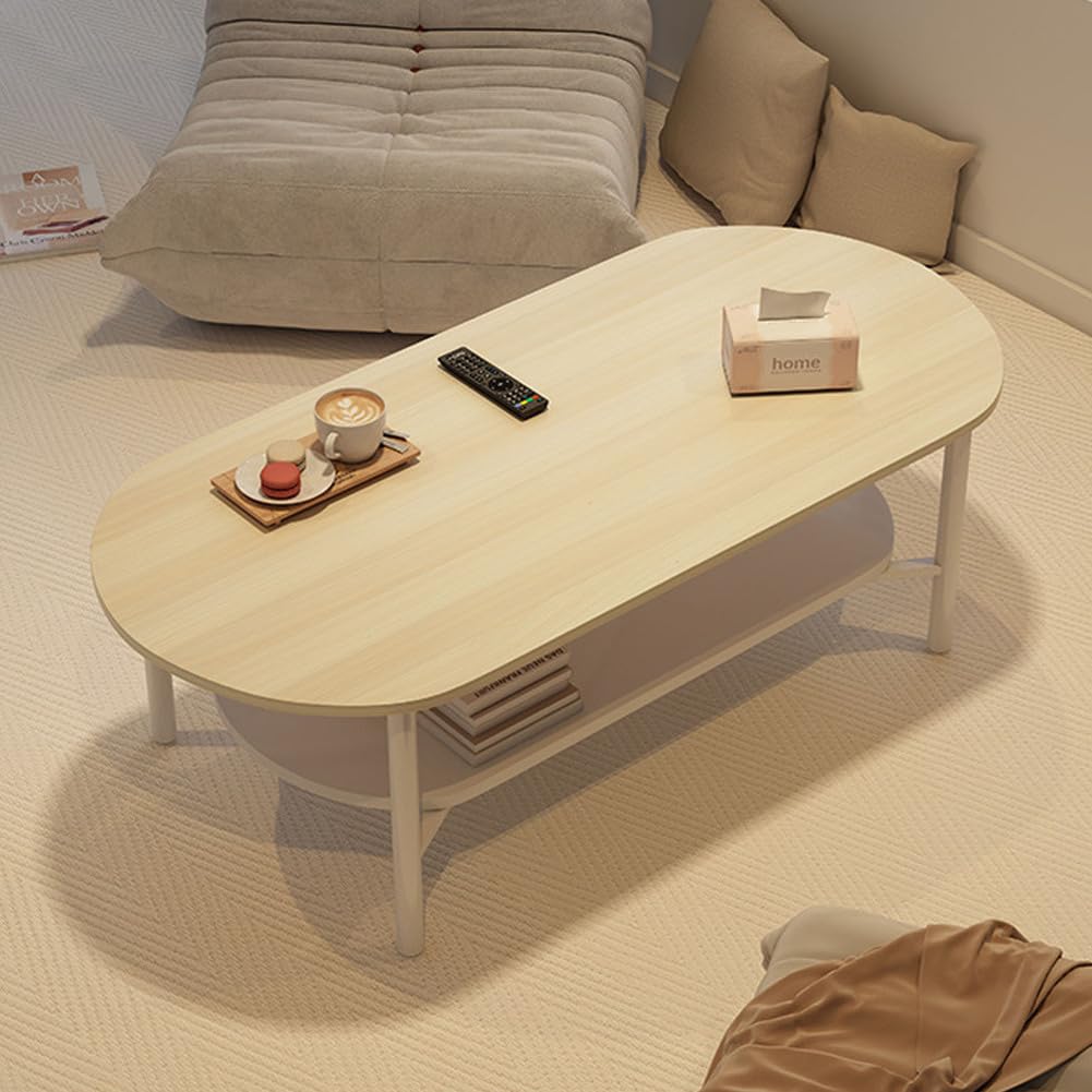 Ruyiczb Wood Color Oval Wood Coffee Table With Storage,Mid Century Modern Coffee Table Light Wood,Small Center Tables With Storage Shelf For Living Room,Apartment,Reception Room,,100Cm