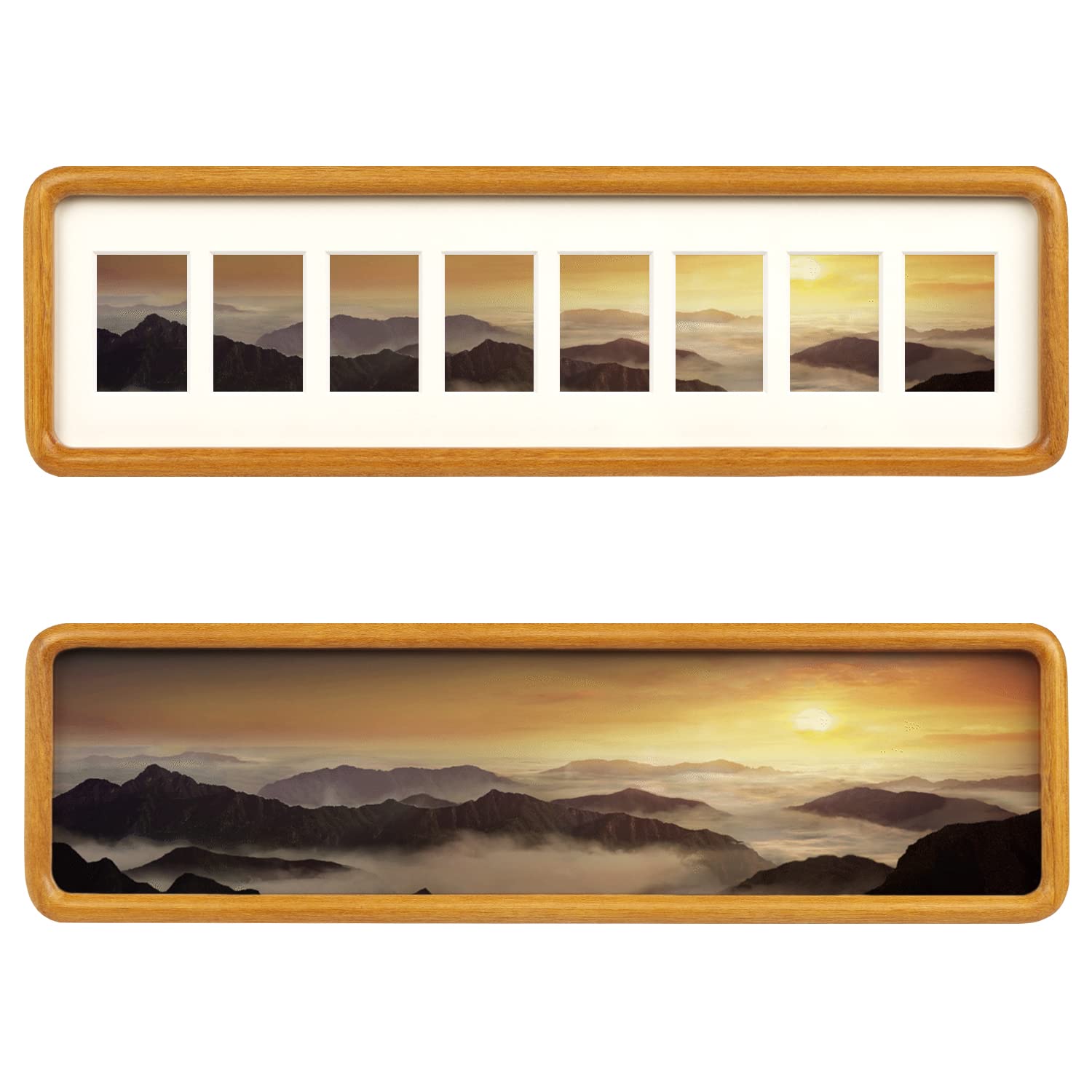 4"x16" Frames Collage Photo Frame Single Mat with Eight 1.5x2.5 Openings and Satin Solid Frame Horizontal or Vertical(8 Openings)