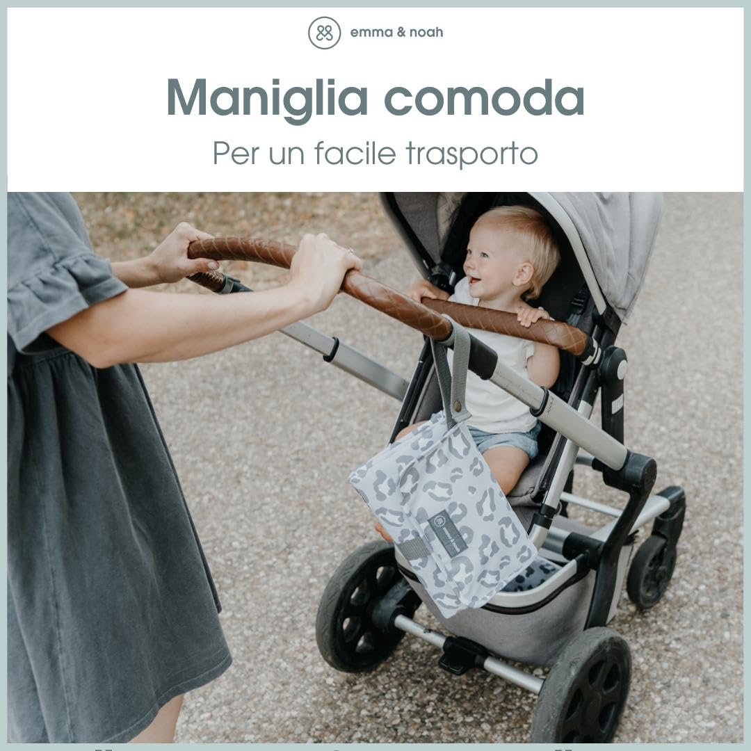 emma & noah Fasciatoio da viaggio, 82 x 52 cm (piegato 25 x 18 cm), lavabile, borsa fasciatoio con borsa per pannolini per passeggino (Floreale Sabbia)