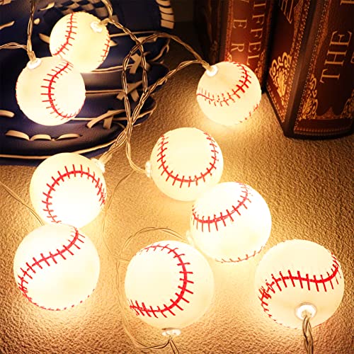 Yayfazy Baseball Decorations String Lights Timer Battery Operated 6.5ft 10LED Room Decor Baseball Ornaments for Christmas Tree Boys Bedroom Sports Theme Party Favors Christmas Gift for Kids