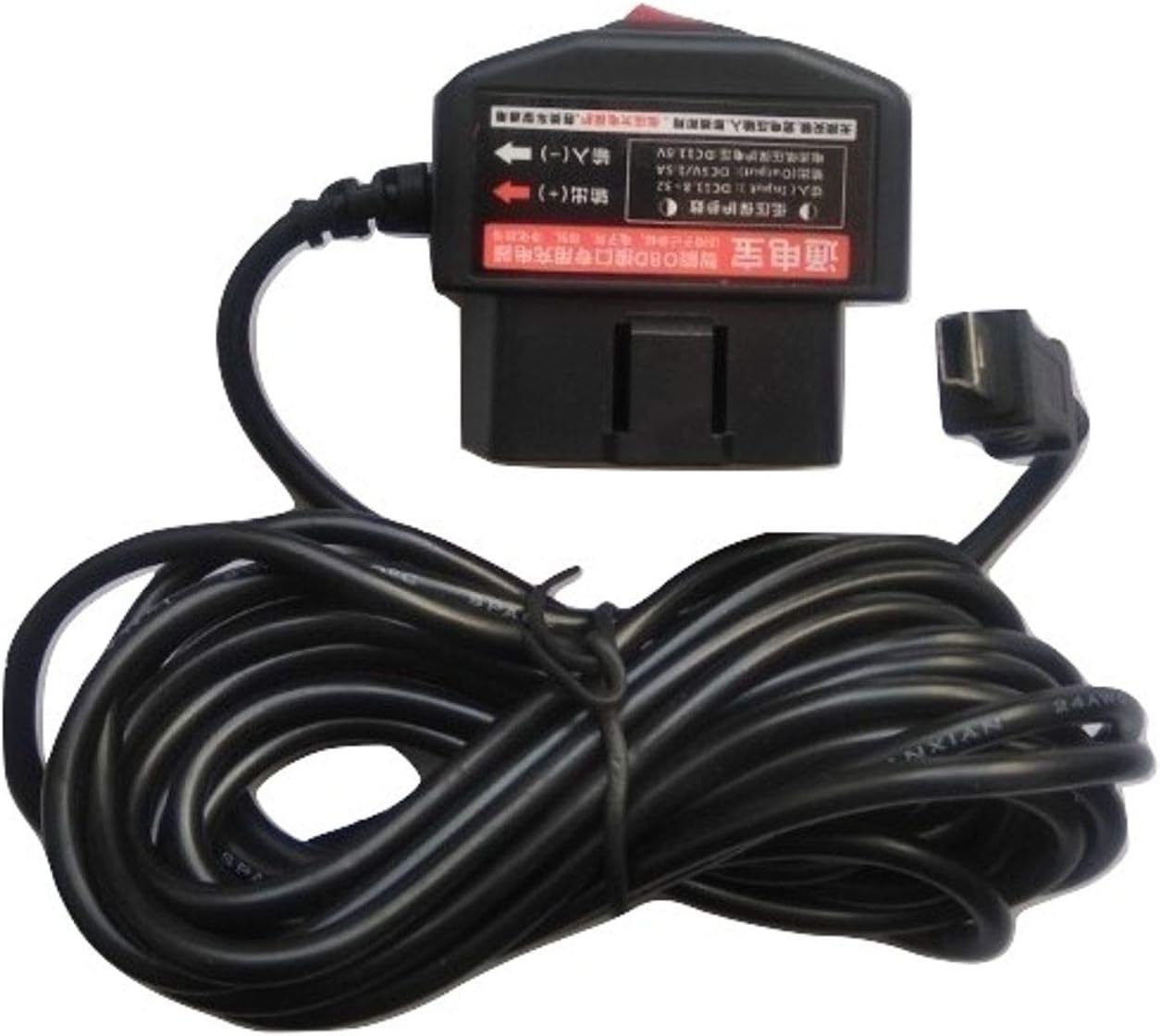 OBD Power Cable Mini Power Adaptor 16 Pin with ON/Off Switch for DashCam Navigation Devices etc.