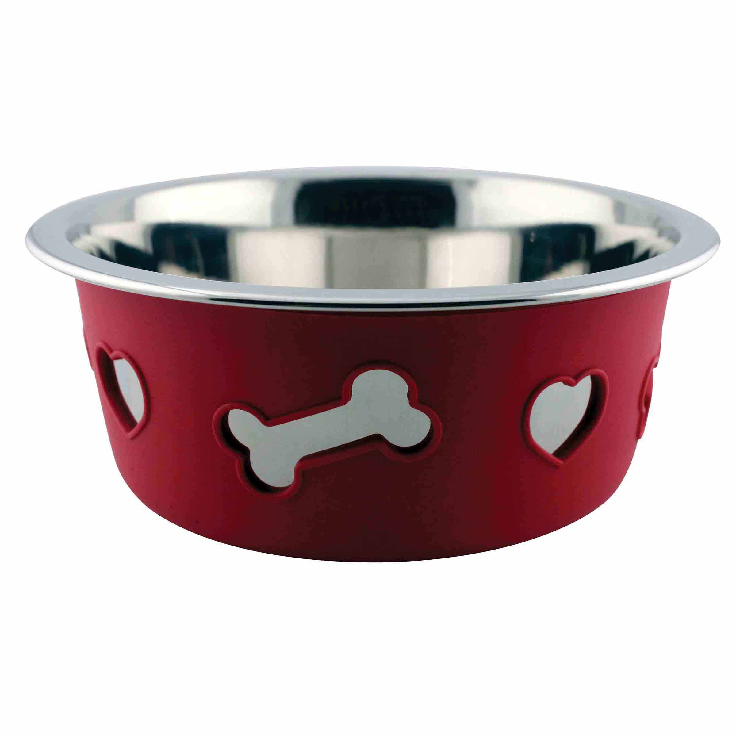 WeatherBeeta Non-Slip Stainless Steel Silicone Bone Dog Bowl, Raspberry, 21cm