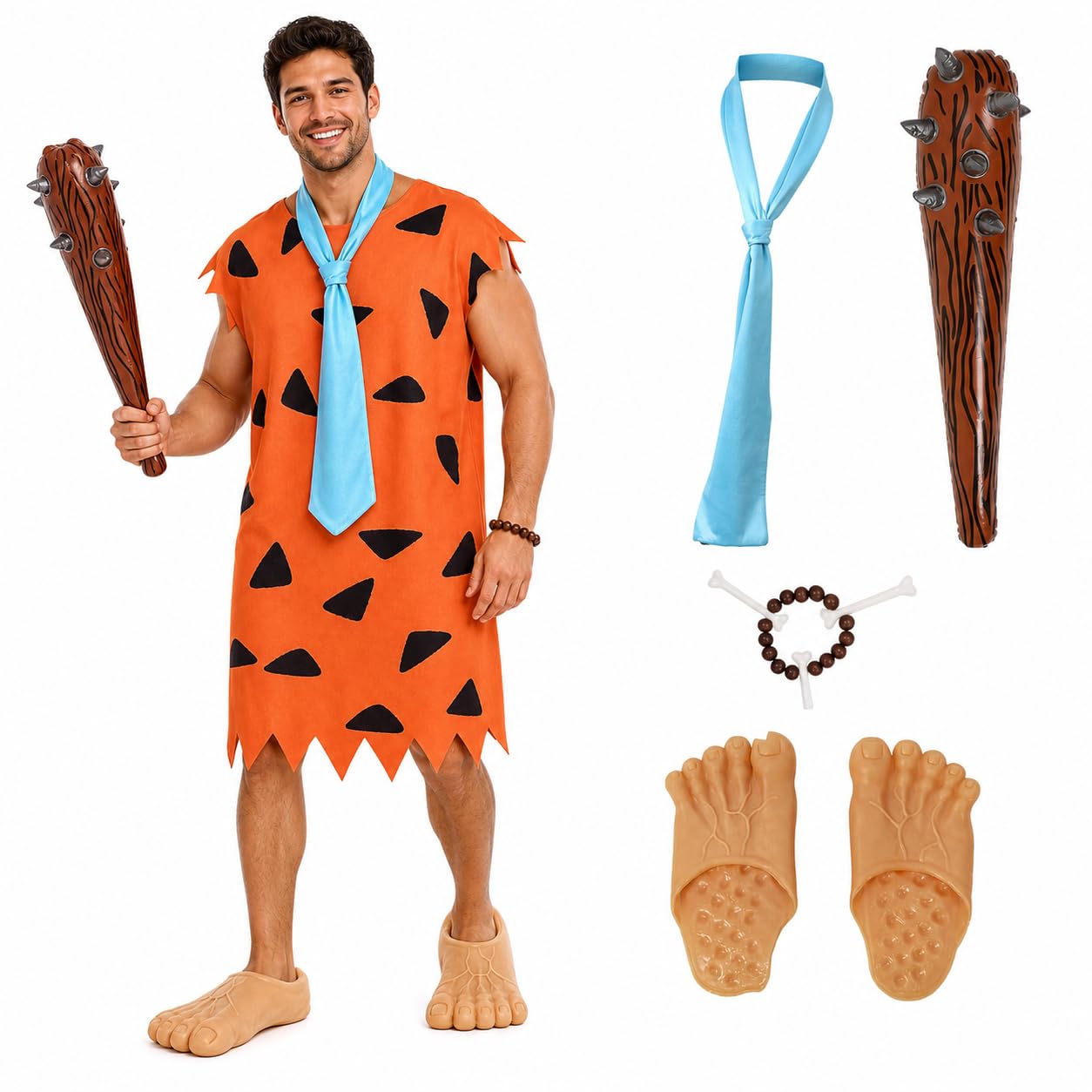 Men's Caveman Costume, Adult Stone Age Fancy Dress Outfit for Halloween, L