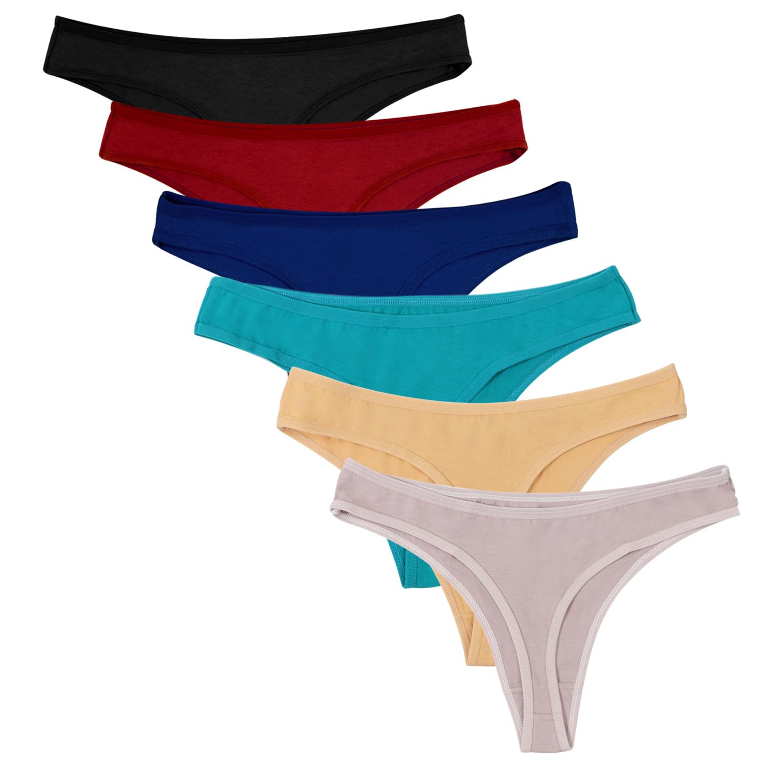 DRESHOW 6 Pack Women's Thongs Cotton Breathable Panties Bikini Underwear