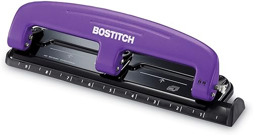 Bostitch Office EZ Squeeze Reduced Effort Perforadora de 3 agujeros, 12 hojas, color morado