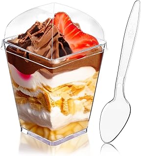 25 Easy Snack Recipes No Bake with Only 3 Ingredients 35 50Pack 5oz Plastic Dessert Cups with Lids and Spoons, Square Clear Parfa...