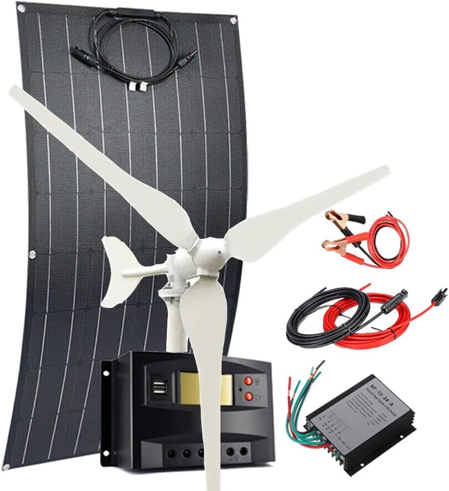 500W Solar Panel Wind Turbine Kit: 100W Wind Turbine Generator + 4pcs 100W Flexible Solar Panel(Bump Surface) + Wind Controller + Solar Charge Regulator + Extension Cables