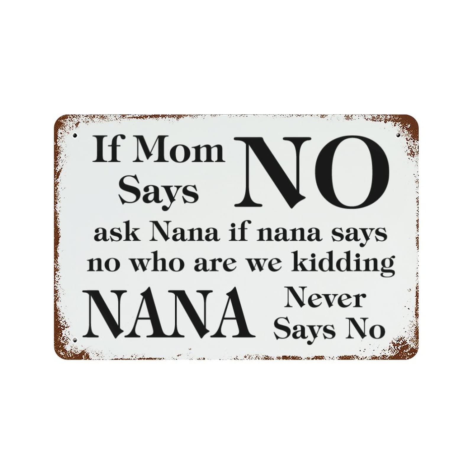 Metal Signs If Mom says NO Ask Nana if Nana says no who are we Kidding Nana Never says no Tin Sign Retro Style Sign Wall Decor 8"x12"