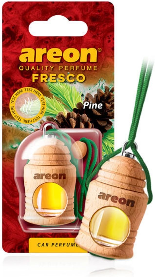 Fresco Car Air Freshener Pine Perfume Diffuser Hanging Glass Bottle Mini Wood Pendant Liquid Scent Long Lasting Home Office Room Van 3D 4ml Pack of 1