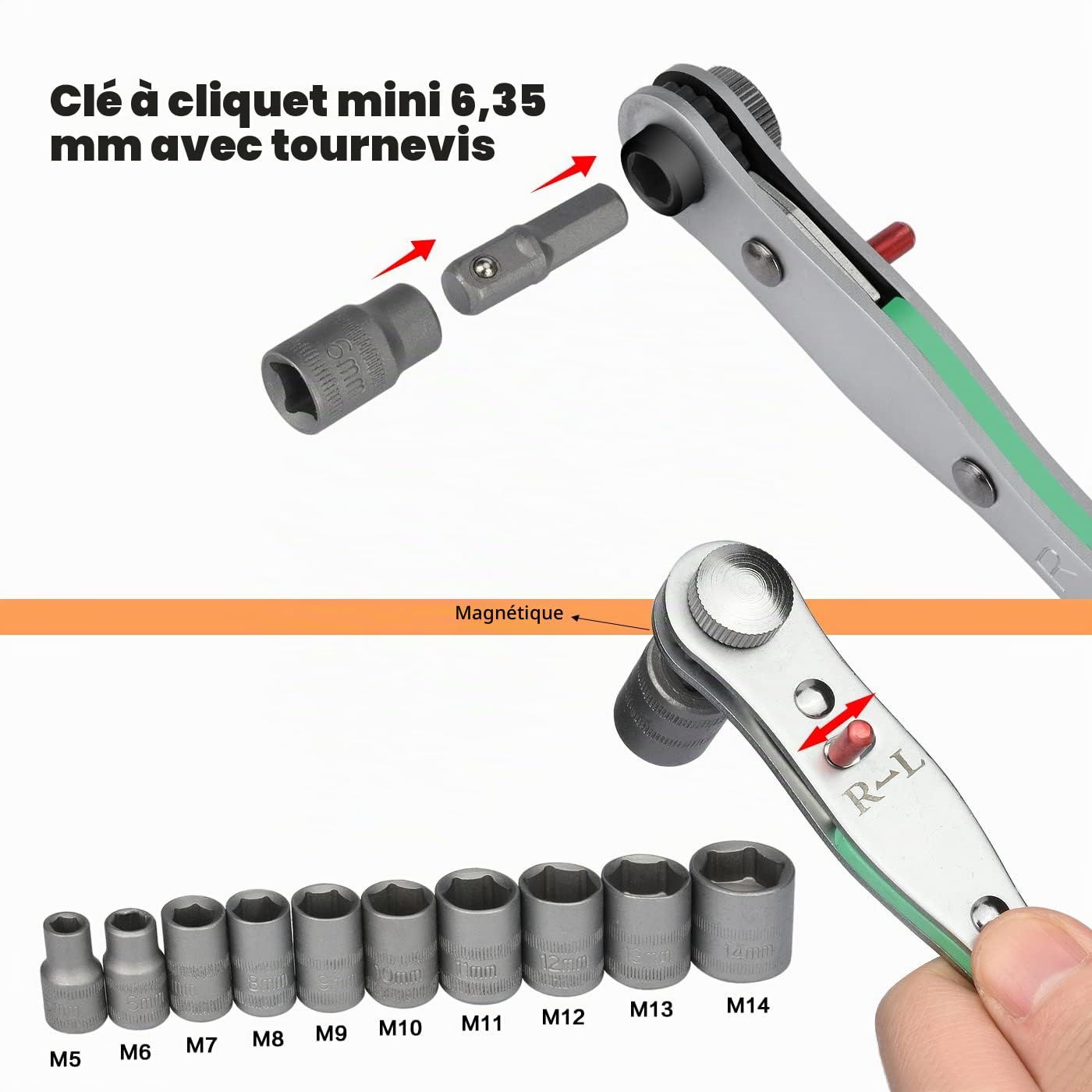 Jeu Douilles et d'embouts 38pcs 1/4", d'outils à tournevis à cliquet - Coffret à cliquet - Petit jeu d'embouts