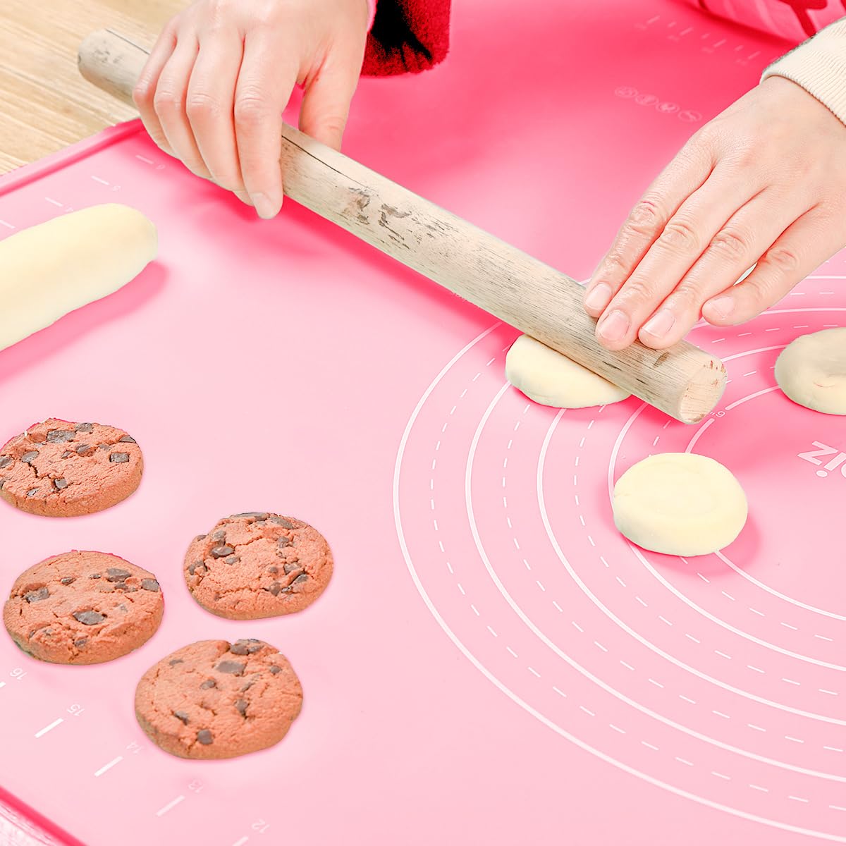 Alfombrilla de silicona para repostería de 24 x 16 pulgadas, extragruesa, antiadherente, de grado alimenticio, para hornear masas, con bordes elevados, color rosa