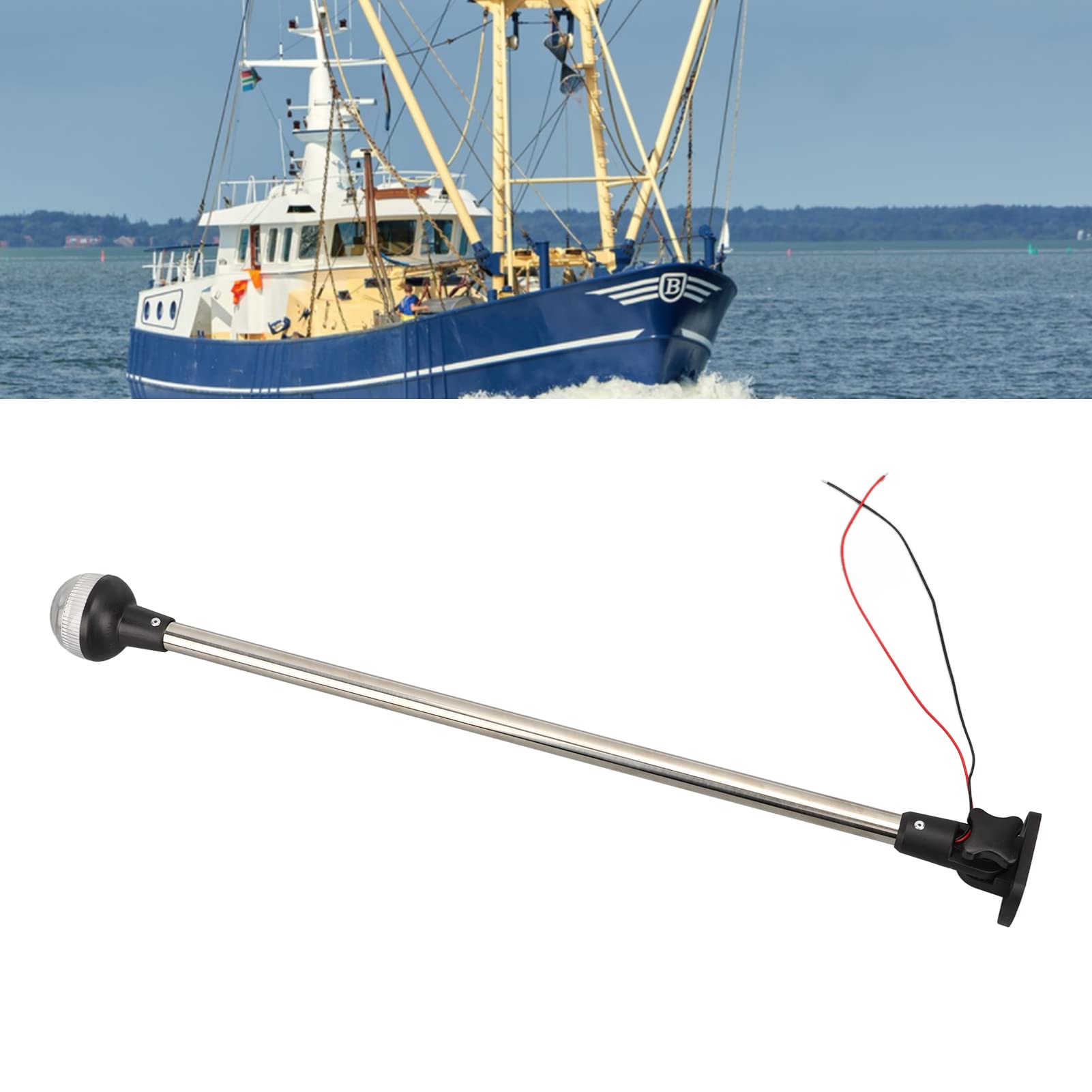 Luce a LED per barca, luce di ancoraggio per barca, IP65, PC, impermeabile, lega di alluminio, CC 12 V, 1,5 W, 63,5 cm, per pesca