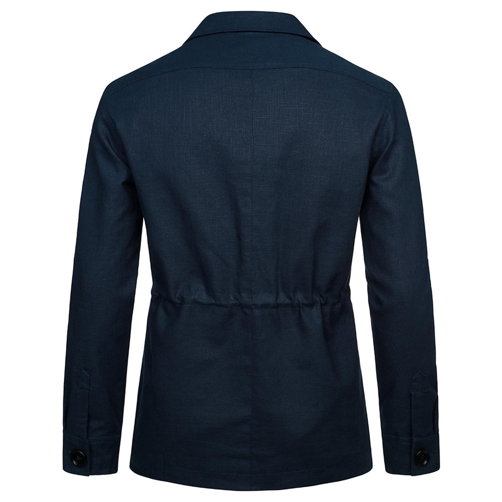 Veste en Lin Léger pour Hommes Boutonné Manteau Blazer Décontracté Respirant avec Poches
