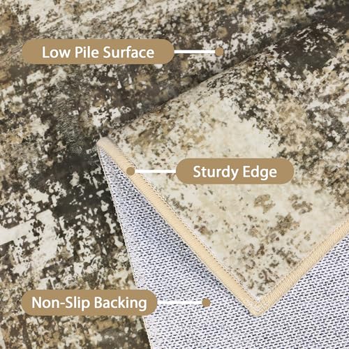 Area Rugs 9x12 for Living Room Bedroom, Modern Abstract Machine Washable Rug, Large Soft Low Pile Floor Cover with Non Slip Backing for Dining Room, Brown