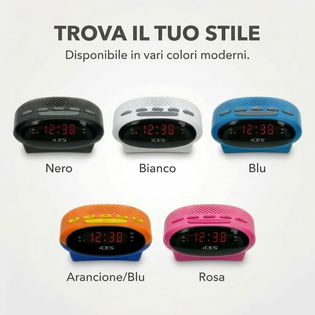 Ices ICR-210 Nero Radiosveglia FM PLL Design Moderno