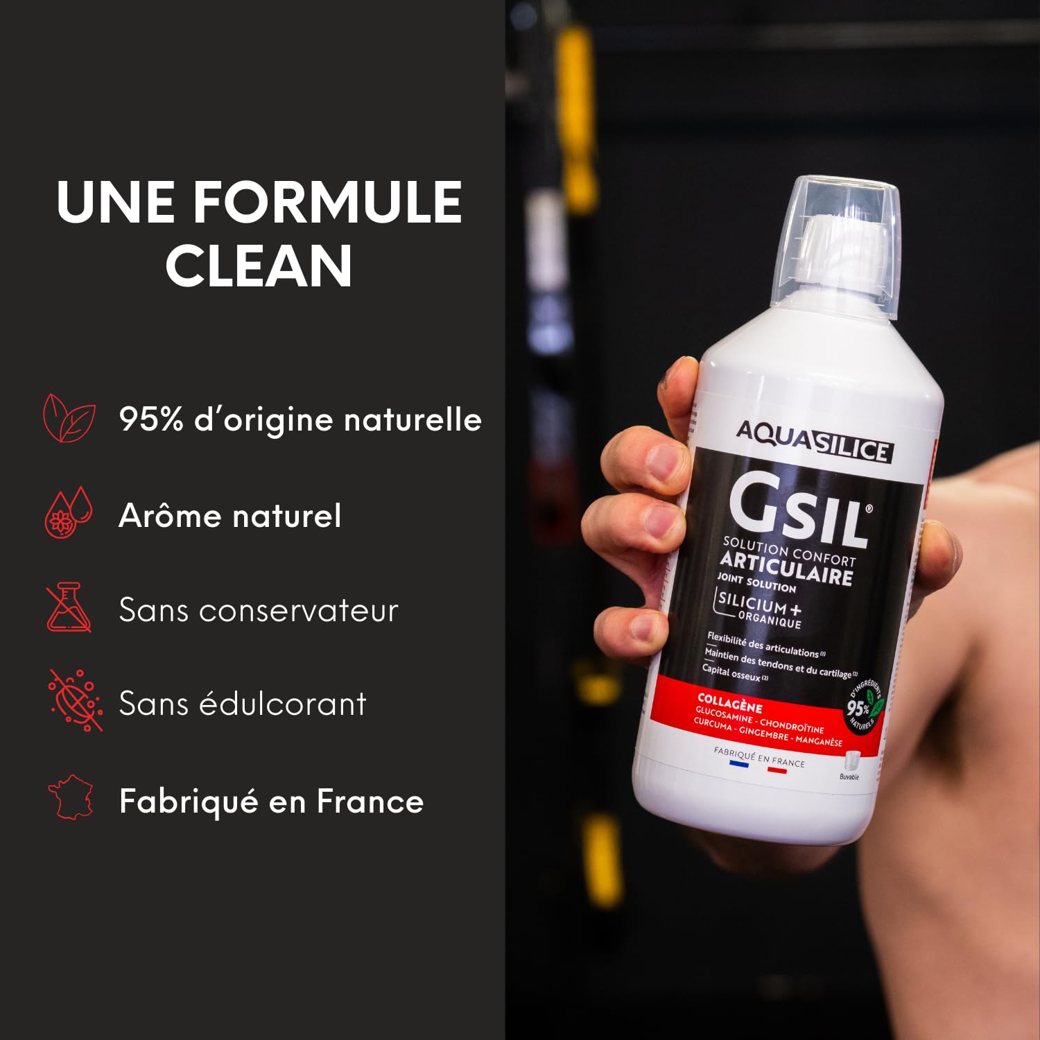 GSIL - Solution Buvable Confort Articulaire 1L - Silicium Organique, Collagène Marin, Curcuma, Glucosamine, Chondroitine & Manganèse - Mobilité, Souplesse & Renfort Osseux - Fabriqué en France