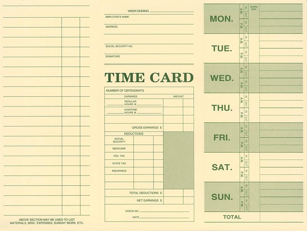 NextDayLabels Employee Attendance Weekly Time Card (Pack