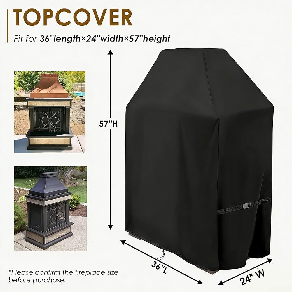 Copertura impermeabile per caminetto da esterno, protezione antincendio a legna, in tessuto Oxford, 91 x 61 x 145 cm, antivento, maniglia con coulisse per patio (210D)