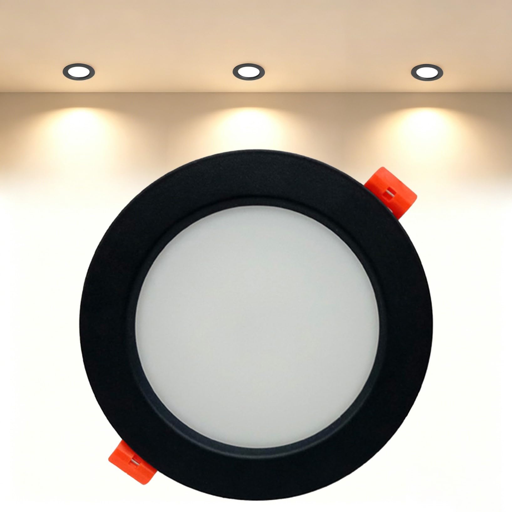VOGHMOLD 24W Ultra Slim LED Downlight Recessed Ceiling Light 8 inch, 3000K Spot Lights Black Aluminum Trim, Cut Φ190-210mm, AC110-240V Panel Lighting for Office Hallway Closet, 1 Pack