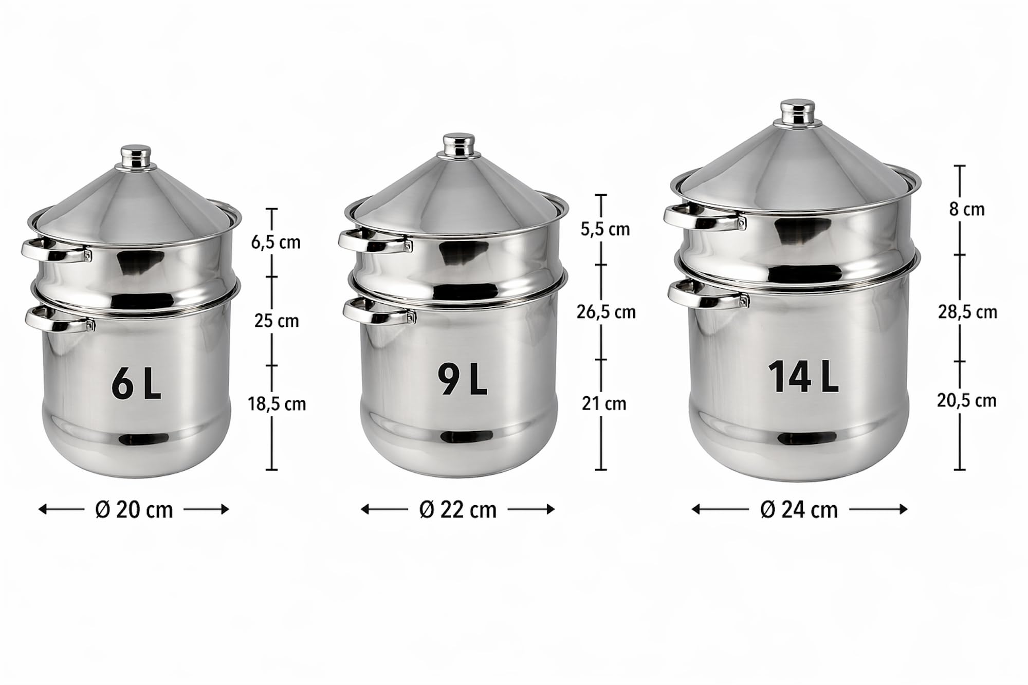 Baumalu - Couscoussier Tajine en Acier Inoxydable - Couvercle et Poignées Inox - Tous Feux dont Induction - Triple Fond Diffuseur - Ø22cm, 9L