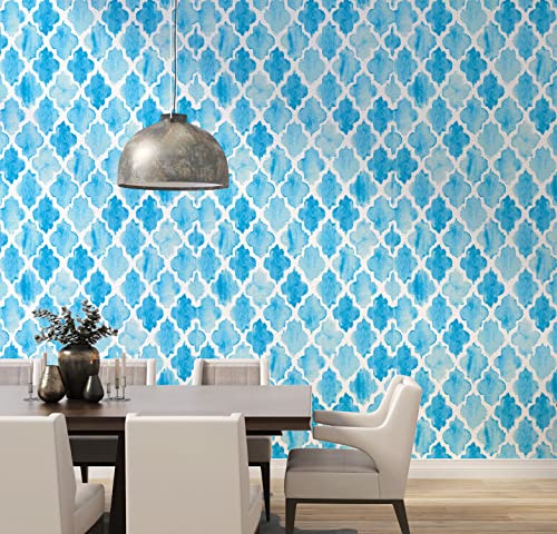 Image of DWELLSINDIA Light Blue Moroccan Geometric Wallpaper for Wall Decoration | Self Adhesive Peel & Stick, Thick Textured Premium Paper | Waterproof, Scratch Resistant | Kitchen & Bedroom | 41 x 244 cm
