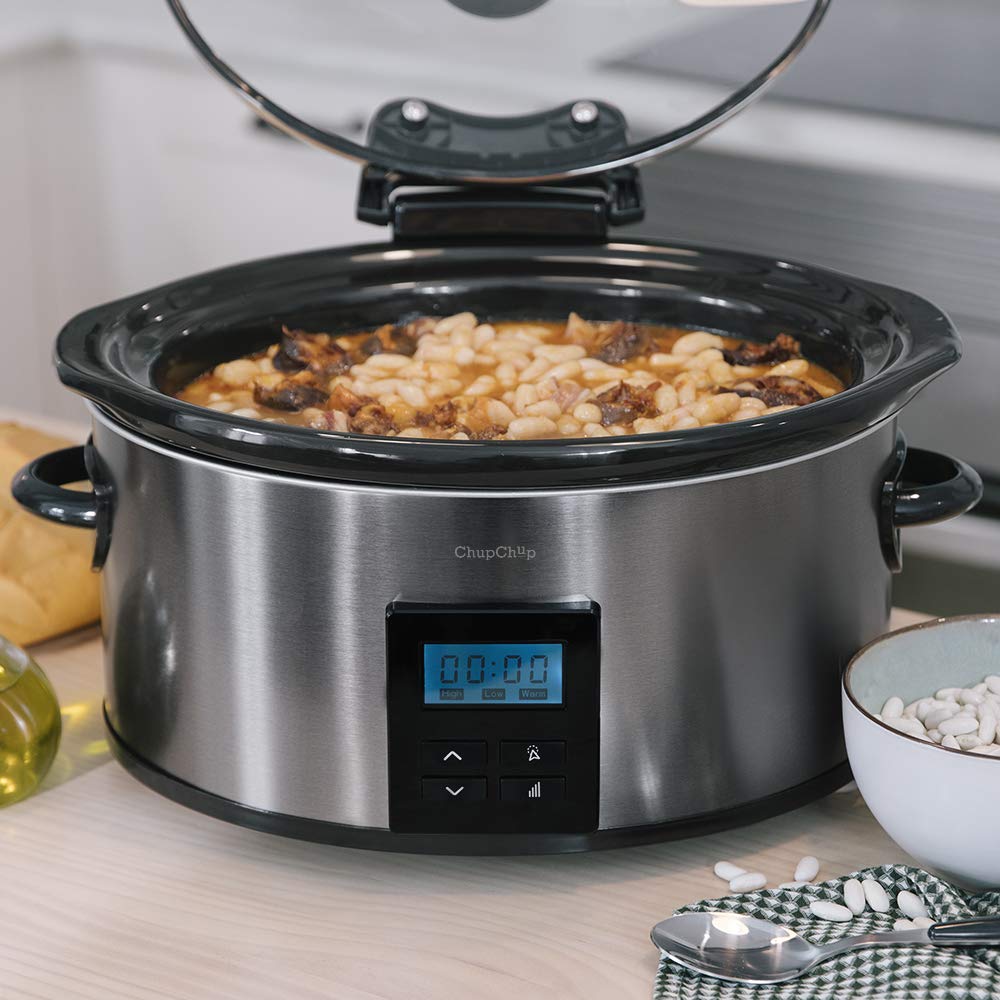 Cecotec Olla de Cocción Lenta 5,5 litros ChupChup Matic 240 W LCD 2 Niveles de potencia Mantener Caliente Tapa Cristal Cubeta Cerámica Extraíble