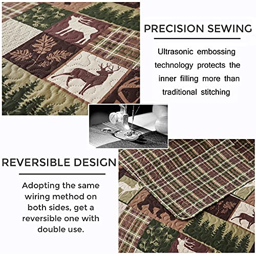 Belista Moose Lodge Lightweight Bedspread Coverlet - All Season King Bedding Cover With Shams,Plaid Bear Deer Printed Quilt Set Bedding Set,Rustic Country Cabin Reversible Summer Comforter Blanket Bed Cover thumb #4