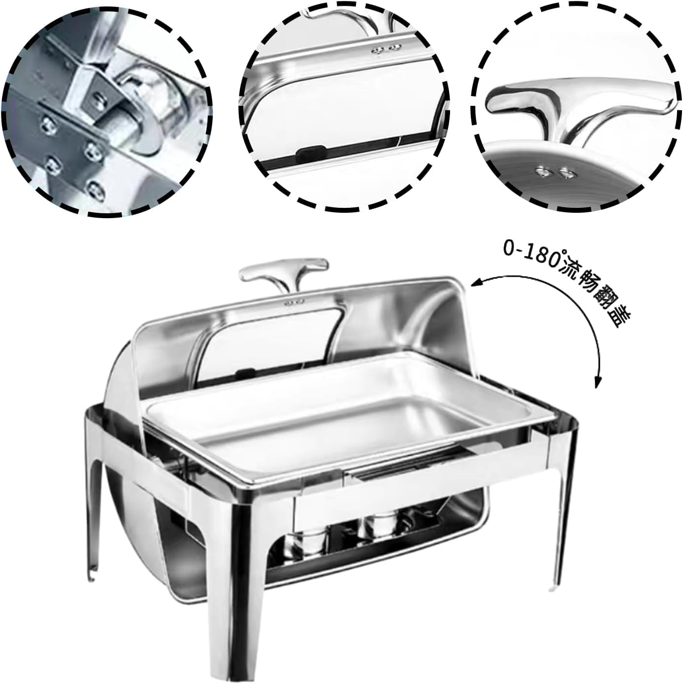 Chafing Dish Buffet-Set, 9 l, isoliert, rechteckig, mit sichtbarem Roll-Top, Lebensmitteltablett, Wasserbehälter, Brennstoffständer für Hochzeiten, Partys, Bankette, Essen, 1 Stück (Größe: 2)