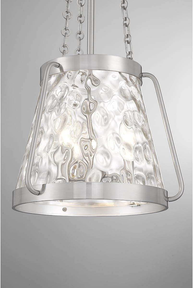 Savoy House 7-1803-3-SN Crawford Vintage Traditional Coastal Clear Water Glass Pendant, 3-Light 180 Total Watts, 26" H x 12" W, Satin Nickel