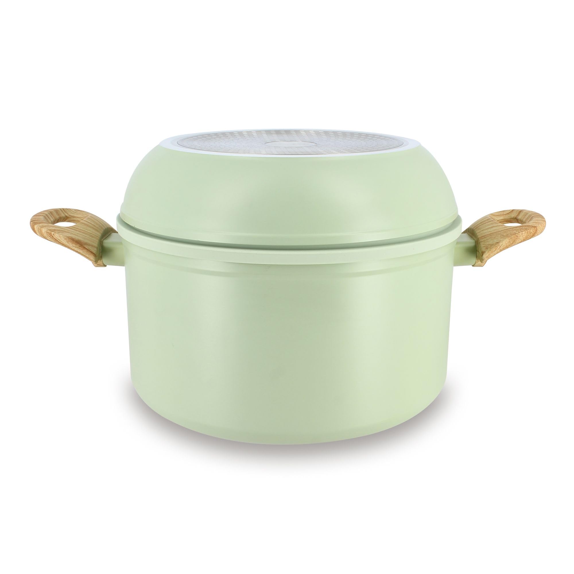 MENASTYL - Batterie de Cuisine Empilable - Gamme The Super Ball - 98% d'Aluminium Recyclé - Compact - Revêtement Céramique Antiadhésif - Tous Feux dont Induction - Couleur Céladon - 8 Pièces