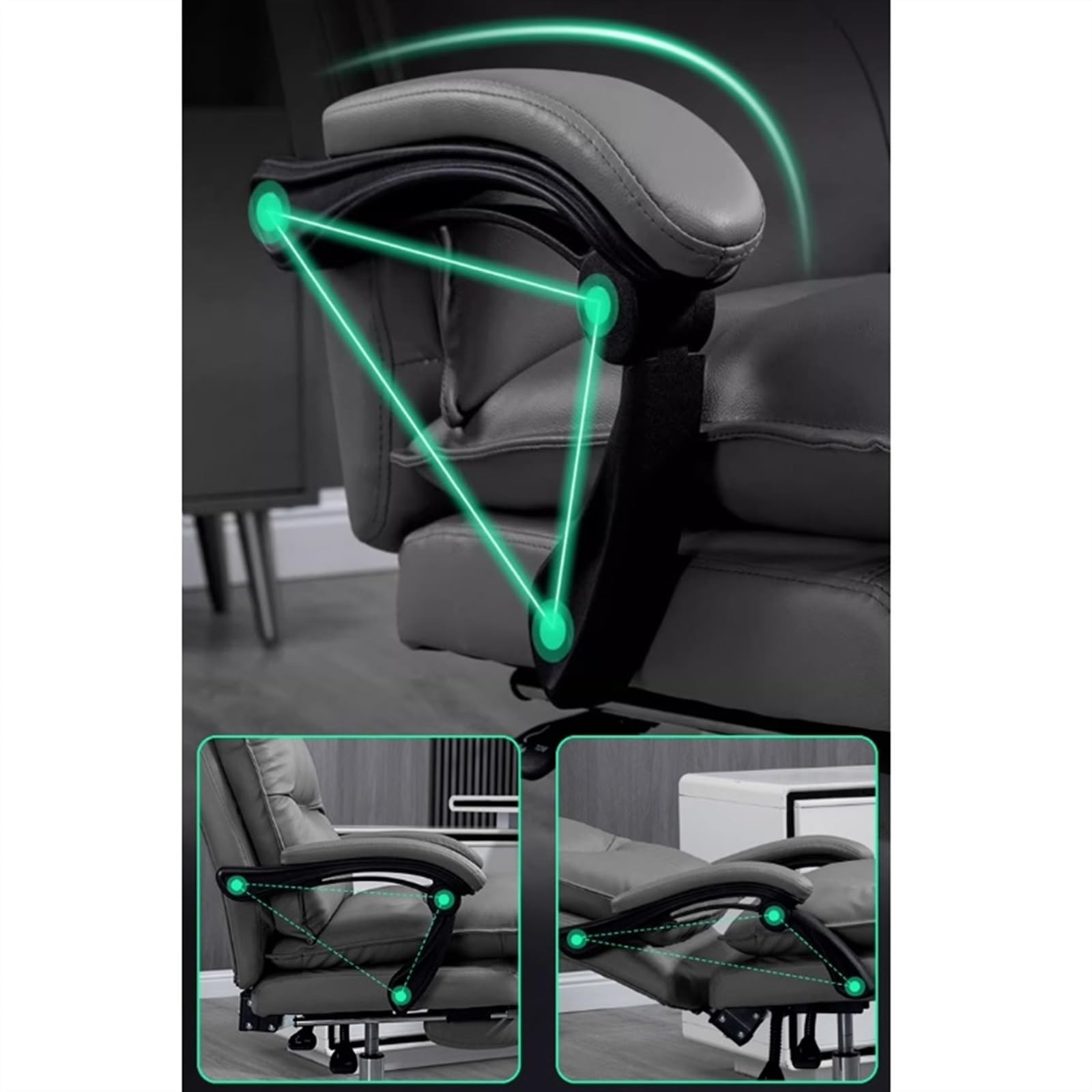 Ergonomiczne krzesło biurowe z wysokim oparciem, skórzane, biurko i krzesło dla graczy, regulowane, obrotowe, do domu i biura, szare