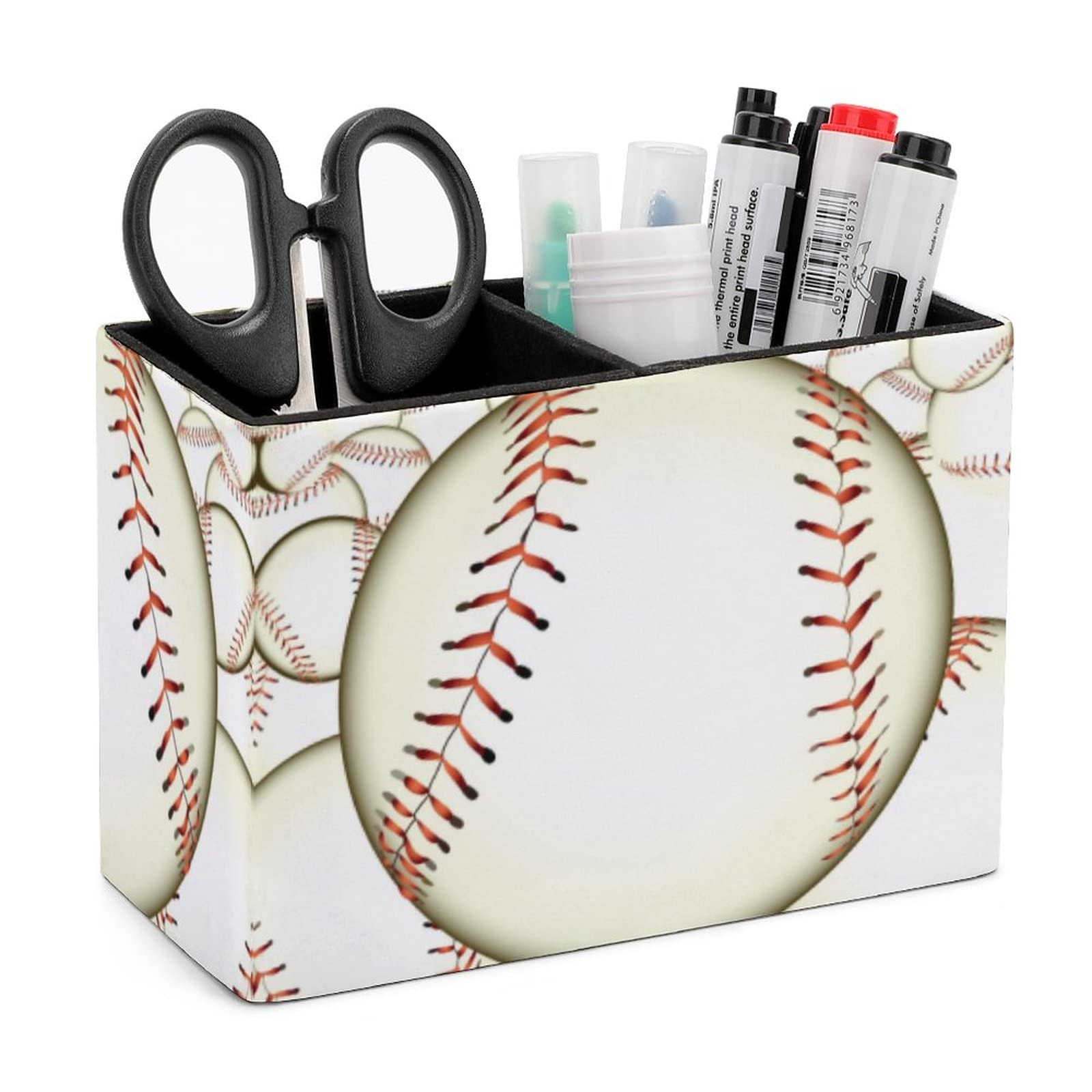 Pencil Holder for Desk, Ball Baseball Pen Holder Storage Desktop Pen Organizer Desk Pencil Organizer Makeup Brush Holder for Office School College Leather — image 1