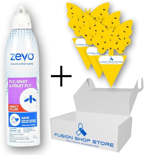 Miniatura 2 de Zevo - Aerosol para insectos  10 onzas (1), juego con 3 piezas de trampa para frutas pegajosa amarilla exclusiva Fusion Shop Store.
