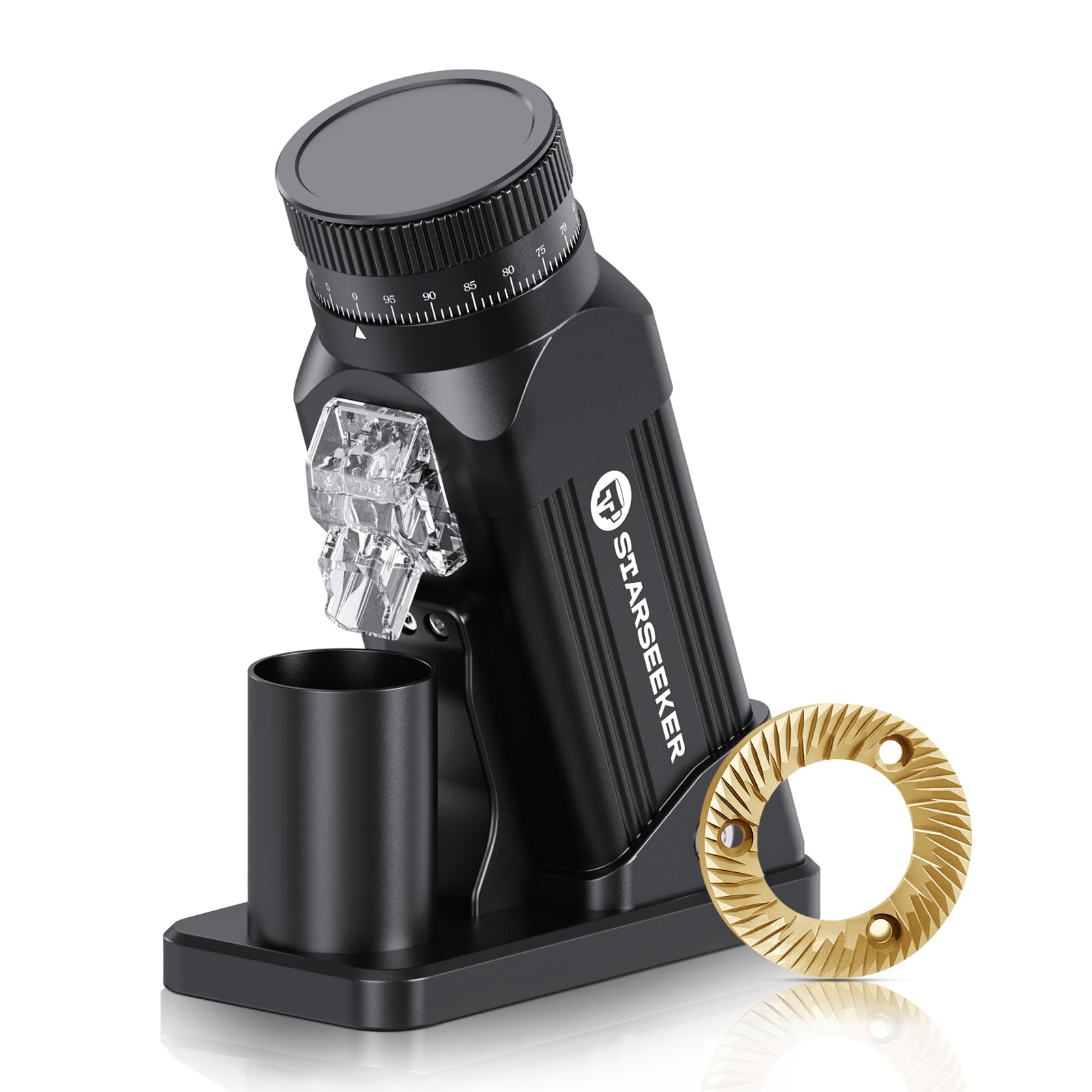 STARSEEKER E64 Electric Coffee Grinder 64MM Espresso Titanium Flat burr Stepless Fineness Adjustment Home Bean Grinder (Black)