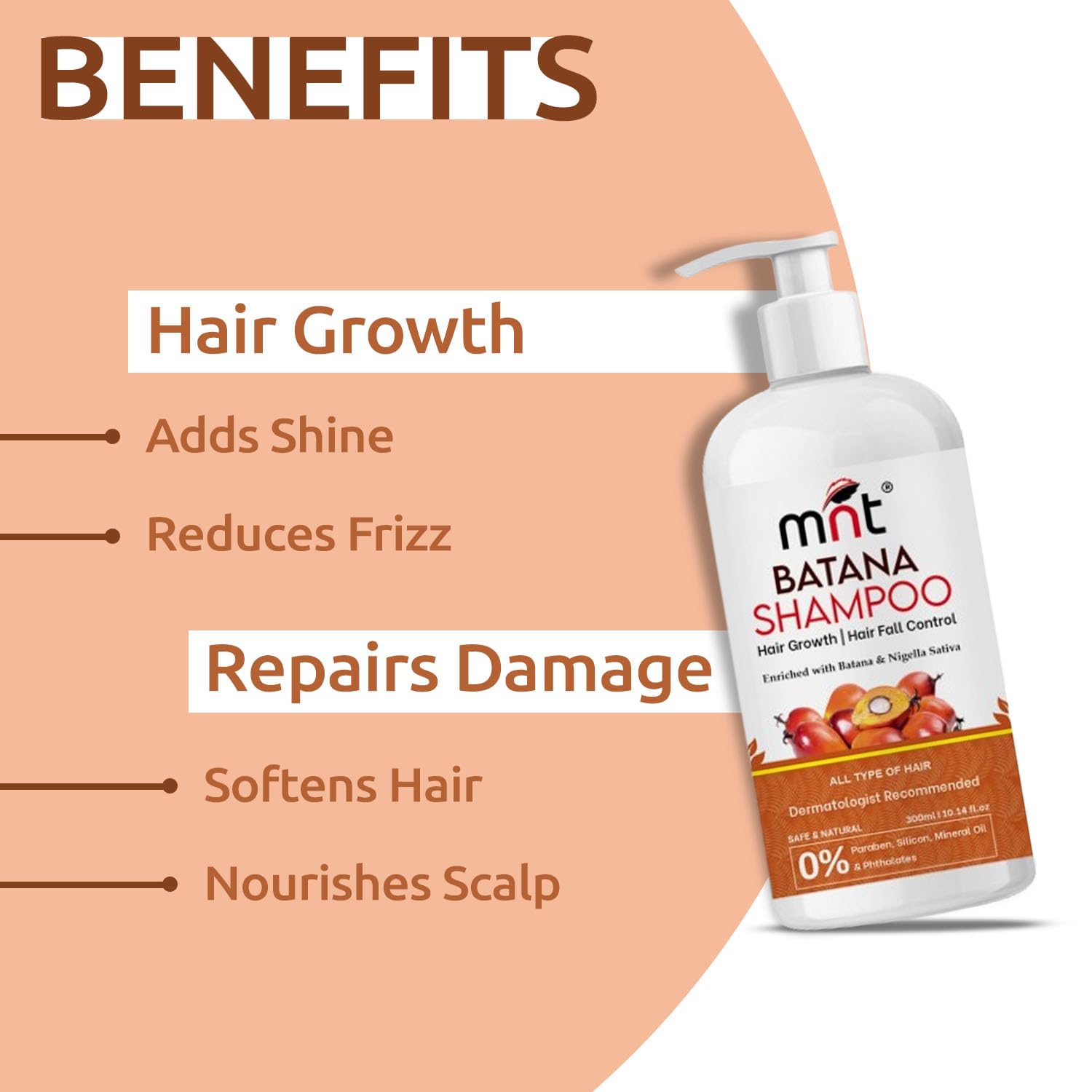 MNT Batana Shampoo with Methi Dana & Curry Leaf for Hair Fall & Dandruff Control | Strengthens and Reduces Breakage | Helps Repair Damaged Hair & Split ends | Promotes Voluminous & Thick Hair| 300 ml