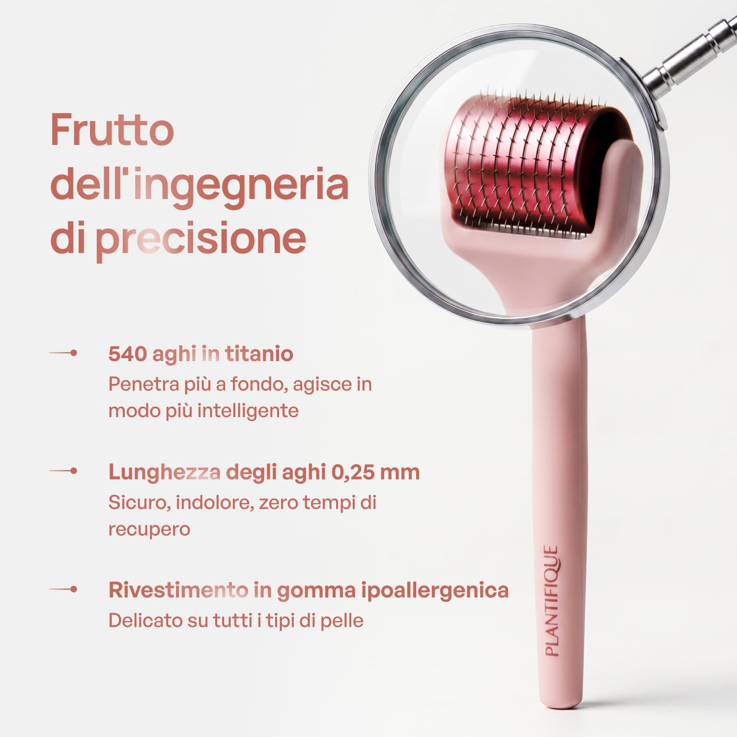 PLANTIFIQUE Dermaroller 0,25 mm – Microneedling Viso, Barba e Capelli, Rullo con Aghi in Titanio (540) – Derma Roller per Cuoio Capelluto e Viso – con Custodia