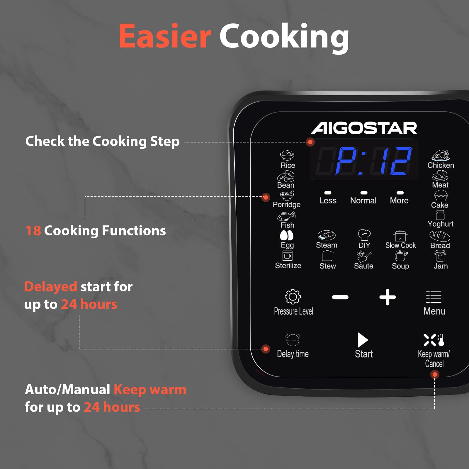 Aigostar Autocuiseur Électrique 6L 1000W - Multicuiseur Multifonction | 18-en-1 Repas 6 Personnes, Cuiseur sous Pression, Mijoteuse, Riz & Vapeur, Programmable avec Livre de Recettes Physique