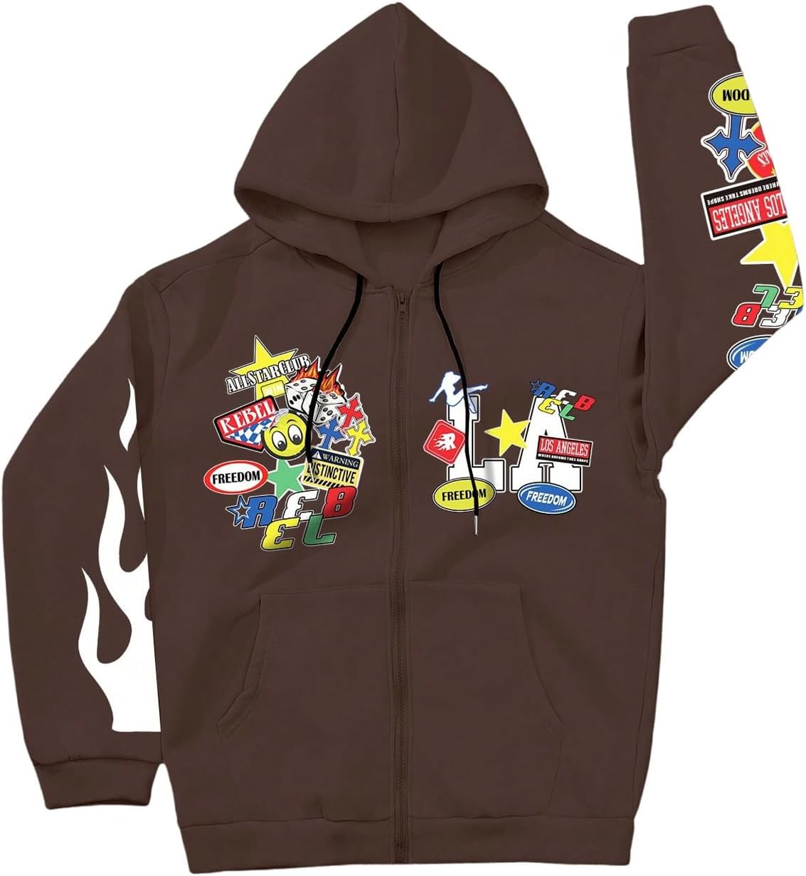 SOLY HUX Men's Y2k Graphic Zip Up Hoodies Drawstring Long Sleeve Casual Sweatshirt Jacket with Pockets